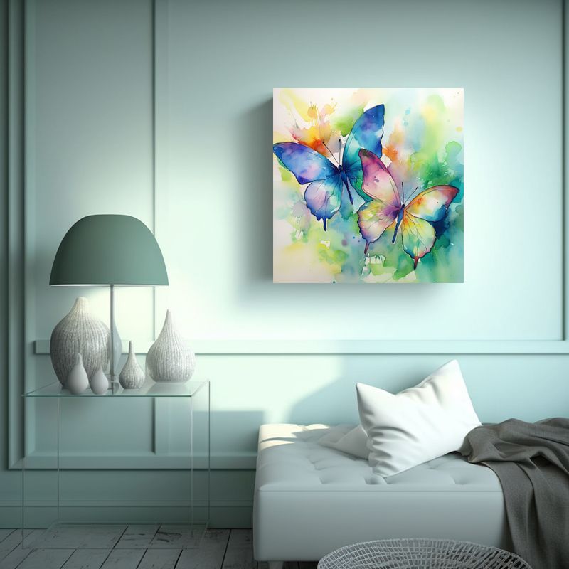 GENERICO - 1 Cuadro Imagen Acuarela Mariposas Exposición 916 80x80 Cm