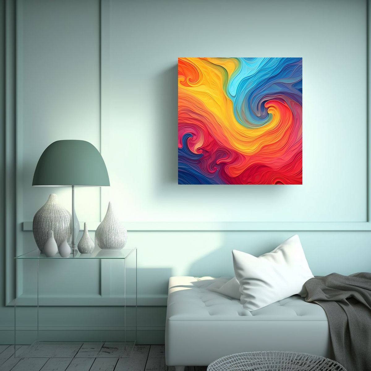 GENERICO - Cuadro Abstracto En Bastidor: Colorido Fondo 60x60 Cm