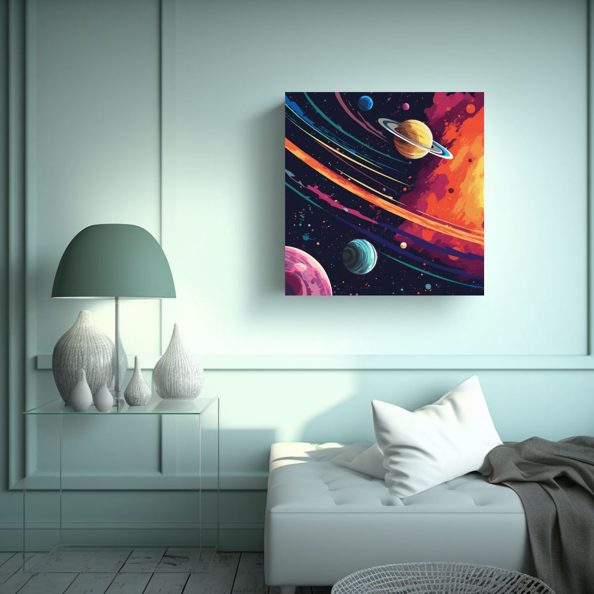 GENERICO - Lienzo De Tela Creativa Belleza Planetas En 70x70 Cm