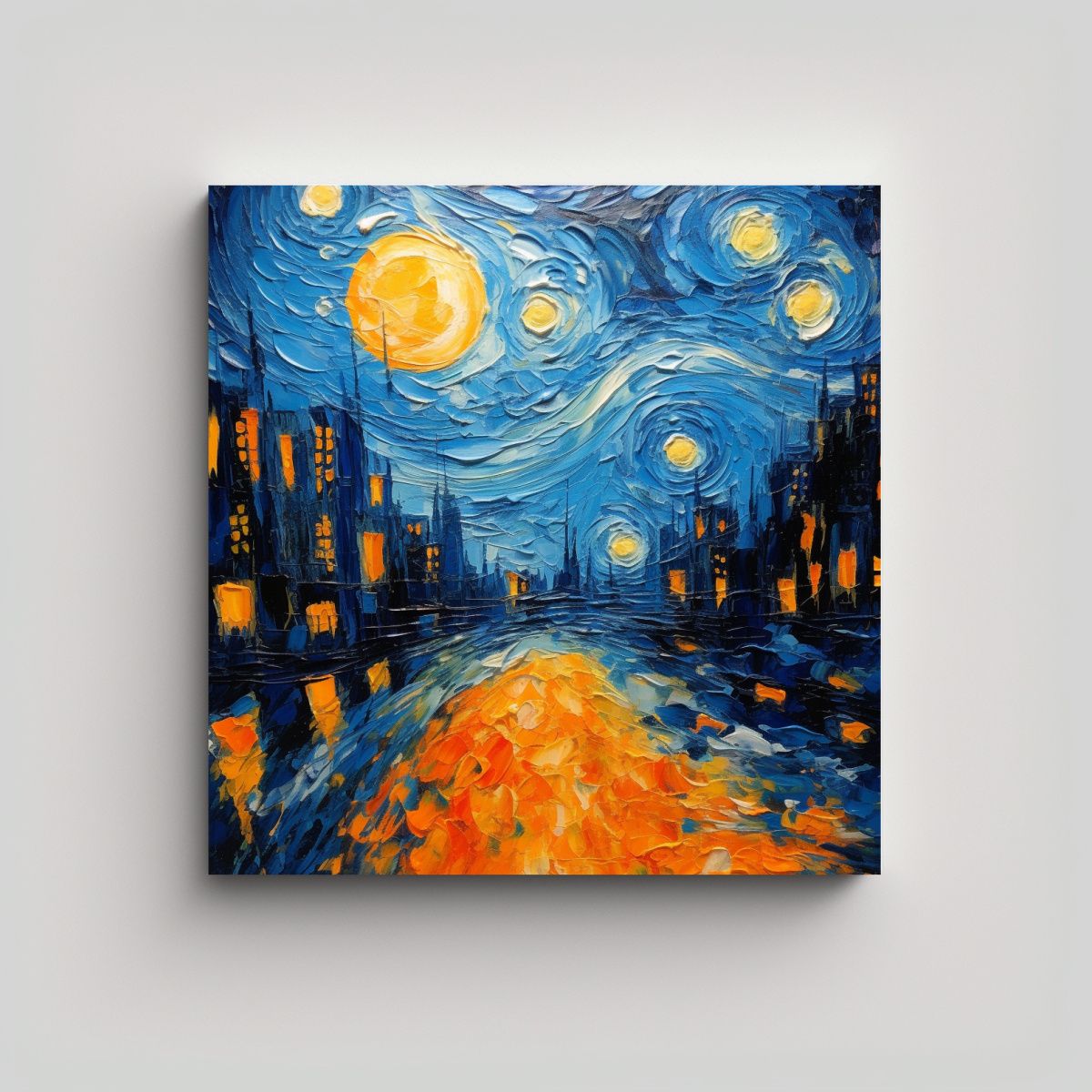 GENERICO - Pintura Decorativa Estilo Van Gogh Azul Naranja 70x70 Cm