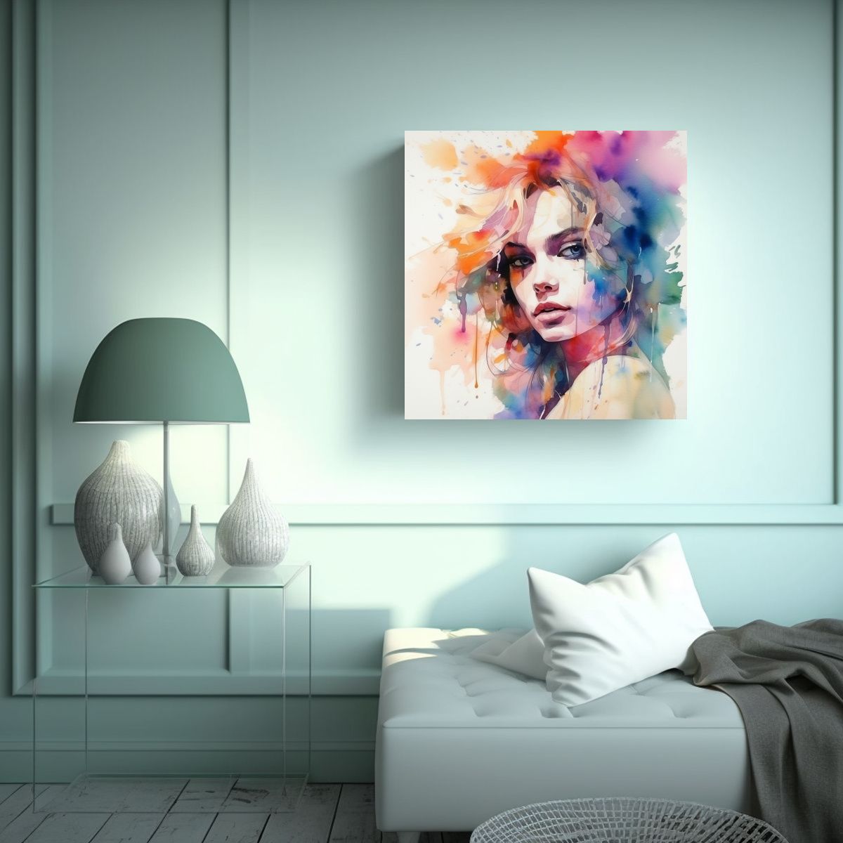 GENERICO - Cuadro Decorativo Mujer Moderna Acuarela Sala 50x50 Cm