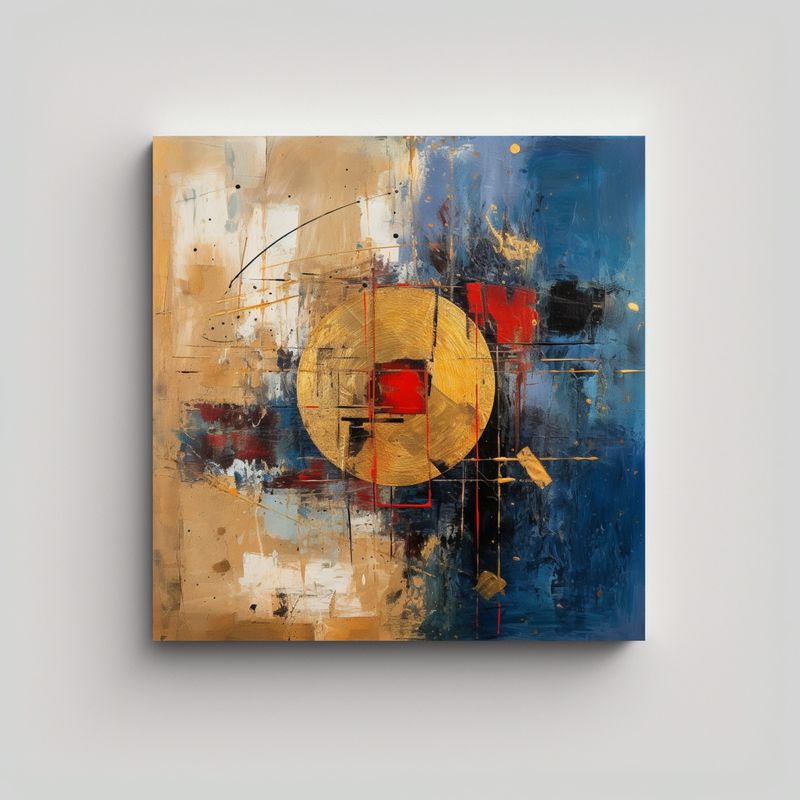 GENERICO - Tela En Bastidor Impreso Abstracto Azul Y Dorado 80x80 Cm