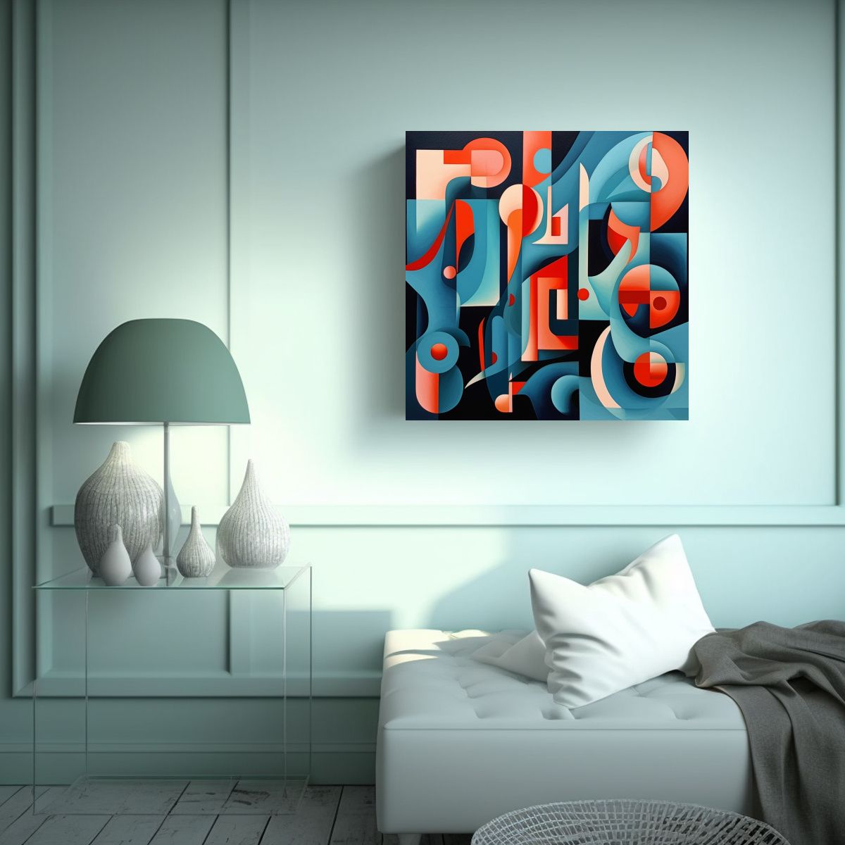 GENERICO - Cuadro Abstracto Con Formas, Colores Suaves 50x50 Cm