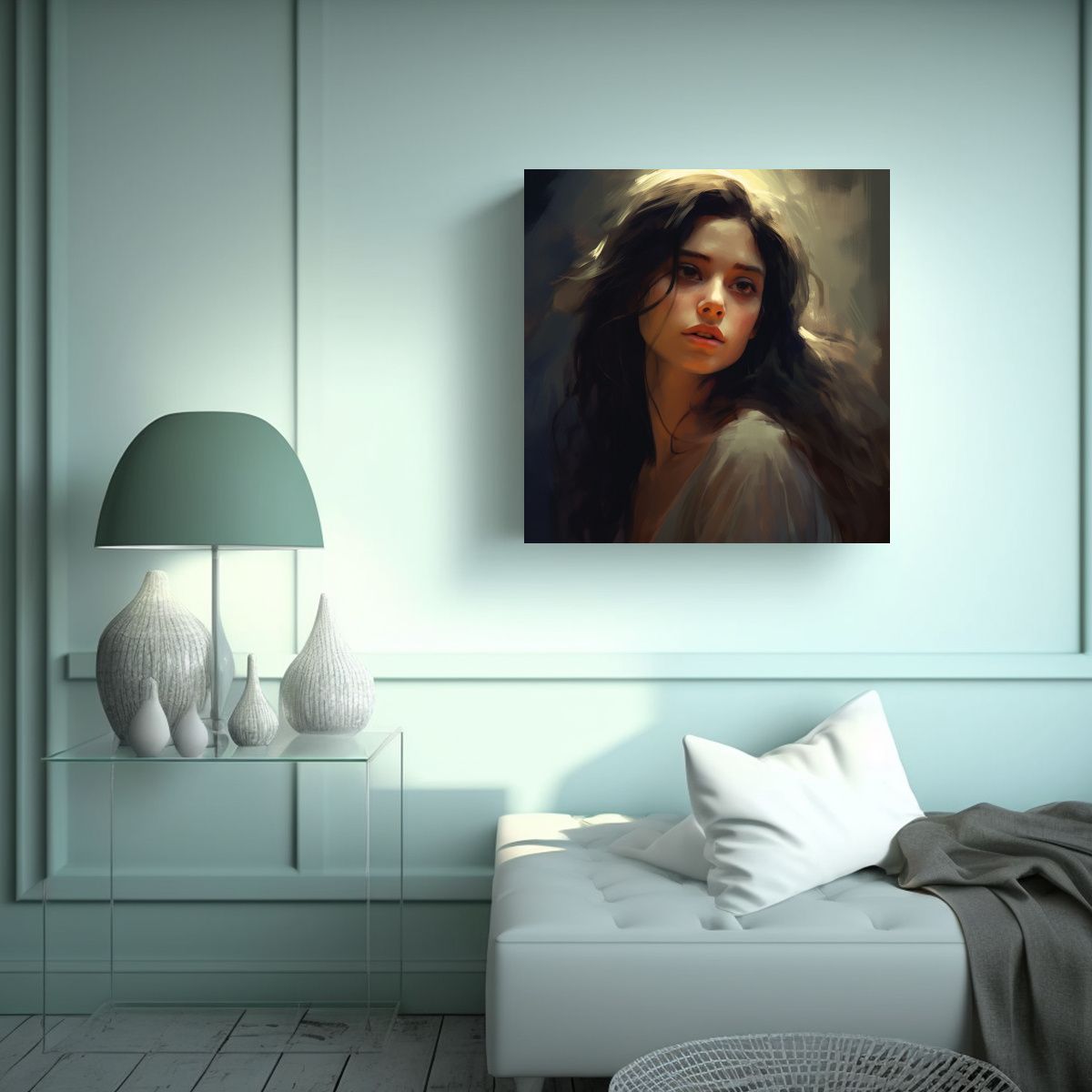 GENERICO - Pintura Decorativa Cuadro Chica De Cabello Oscuro 90x90 Cm