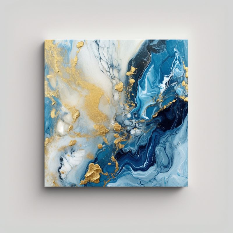 GENERICO - Pintura Abstracta Azul Con Textura De Mármol, 60x60 Cm