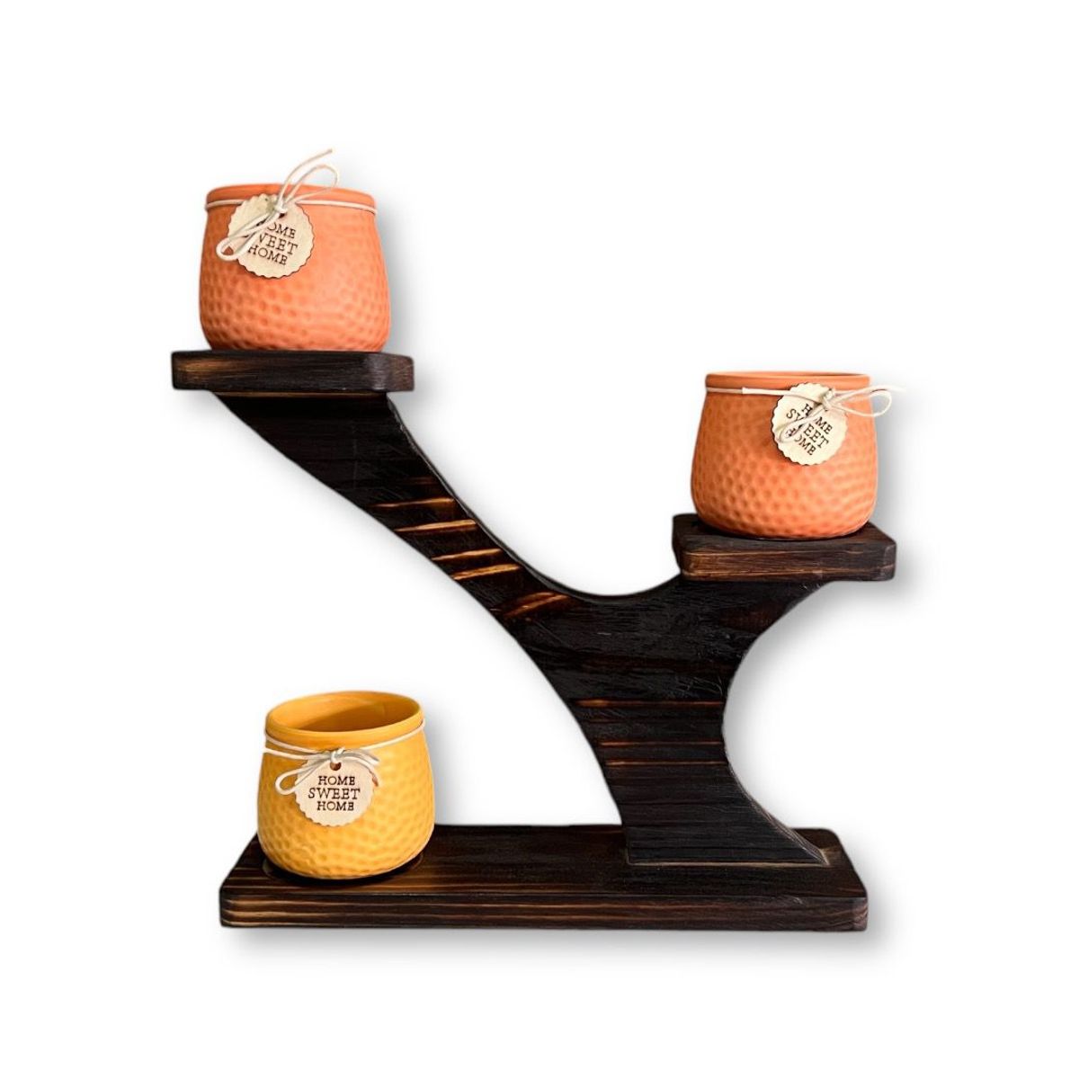 GENERICO - Porta macetero de madera para suculentas modelo arbolito quemado