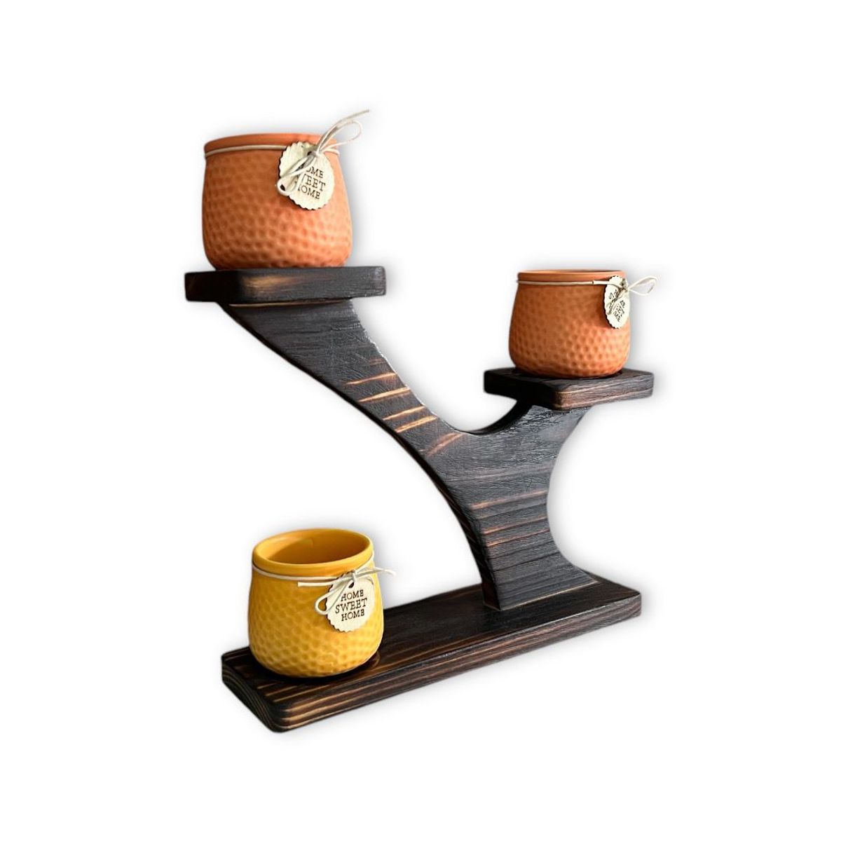 GENERICO - Porta macetero de madera para suculentas modelo arbolito quemado