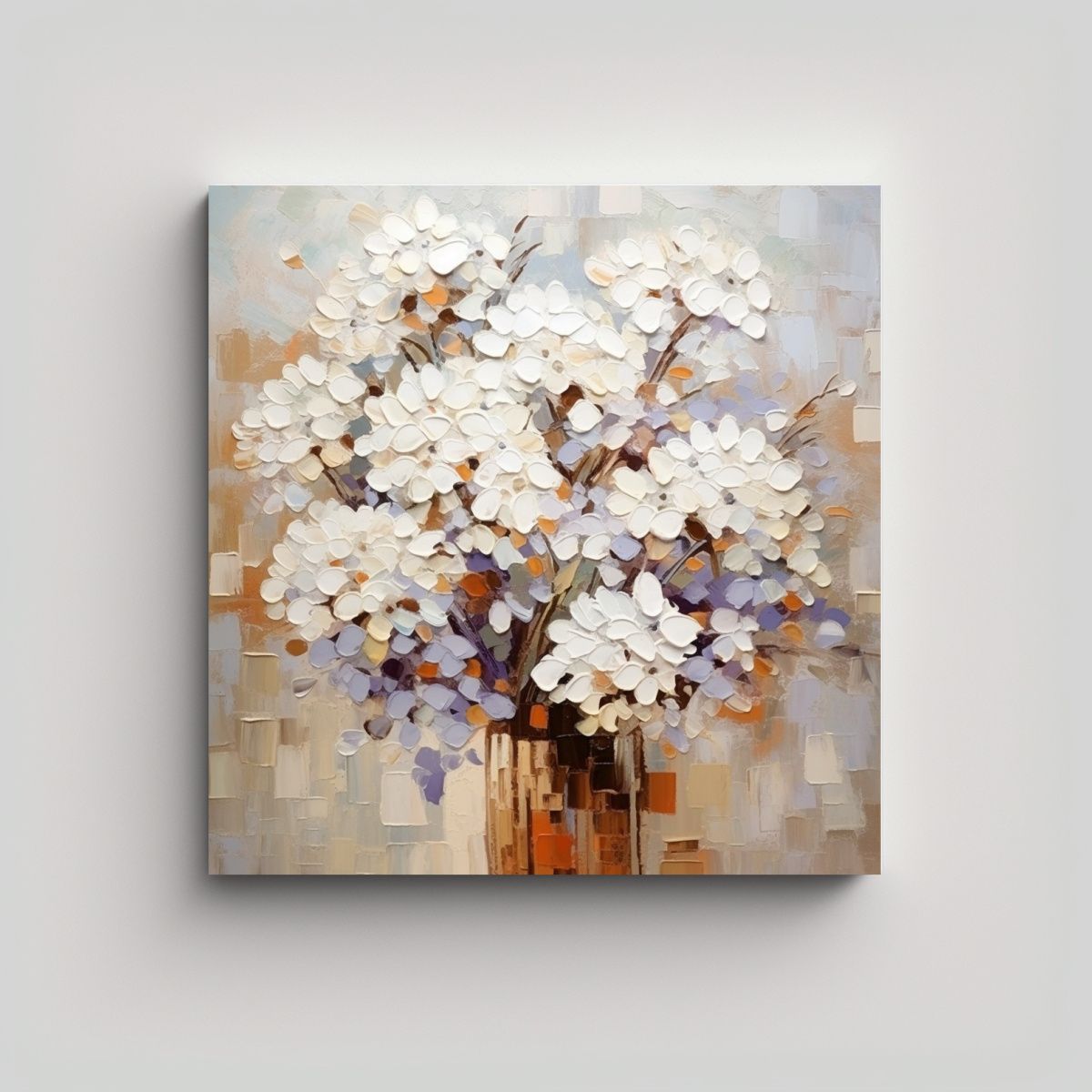 GENERICO - Impresión En Bastidor De Flores Blancas En 70x70 Cm