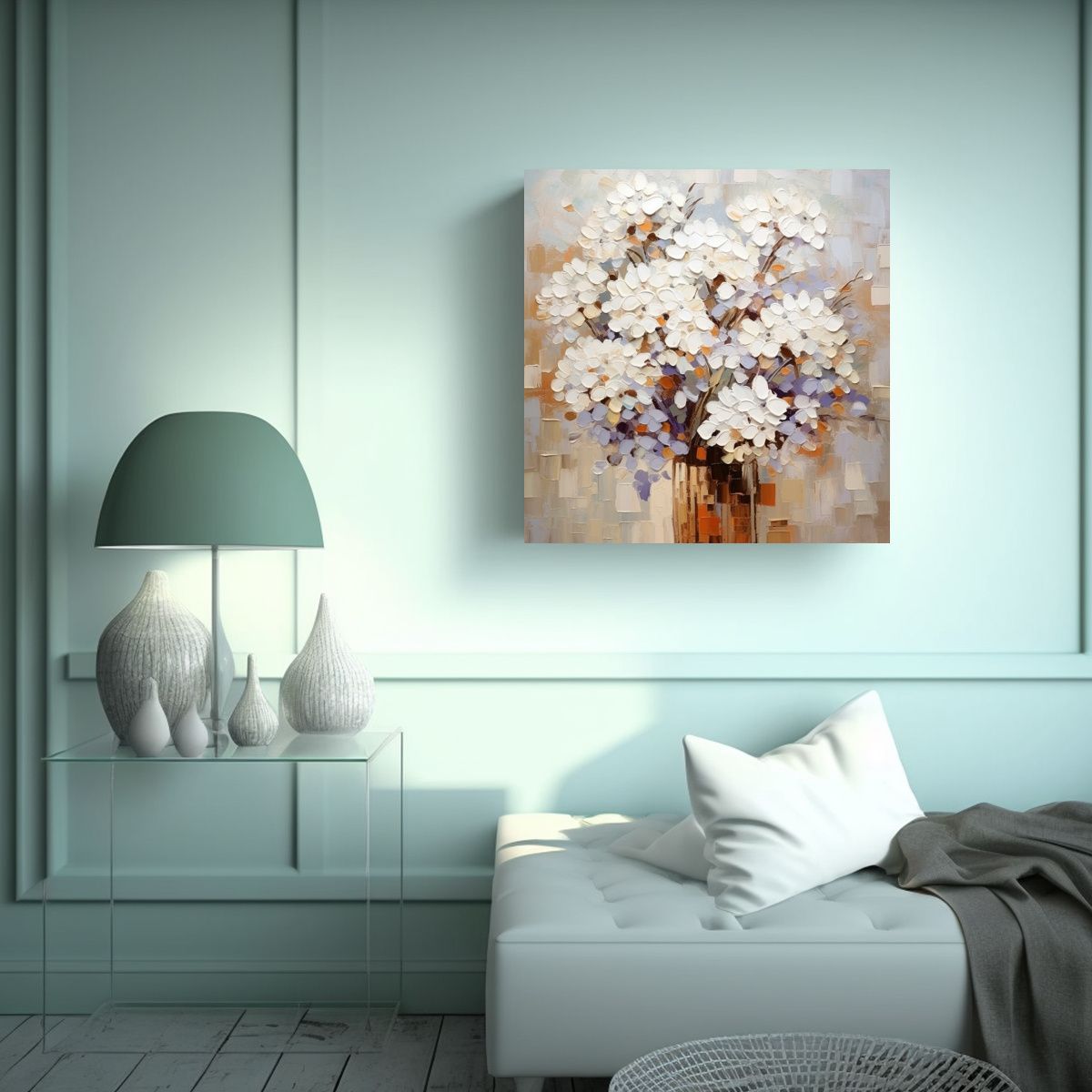 GENERICO - Impresión En Bastidor De Flores Blancas En 70x70 Cm