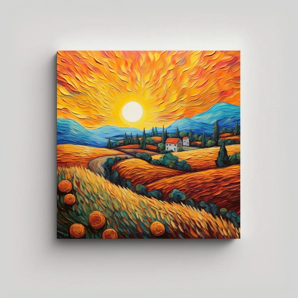 GENERICO - Cuadro Movimiento Textura Paisaje Estilo Van Gogh 90x90 Cm
