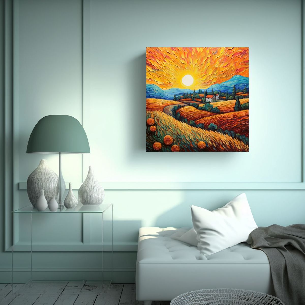 GENERICO - Cuadro Movimiento Textura Paisaje Estilo Van Gogh 90x90 Cm