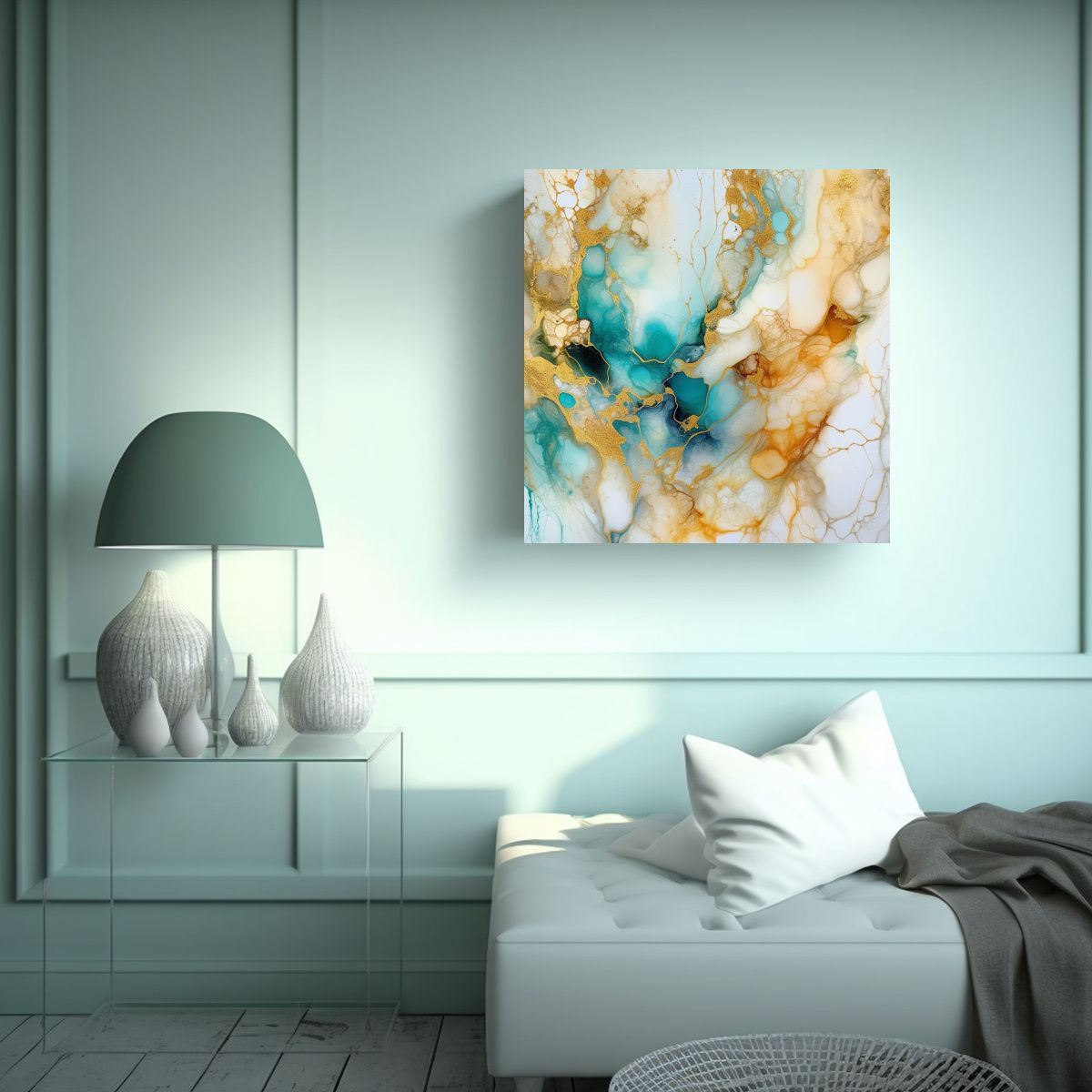 GENERICO - Pinturas Decorativas Abstractas Blancas Doradas Y 90x90 Cm