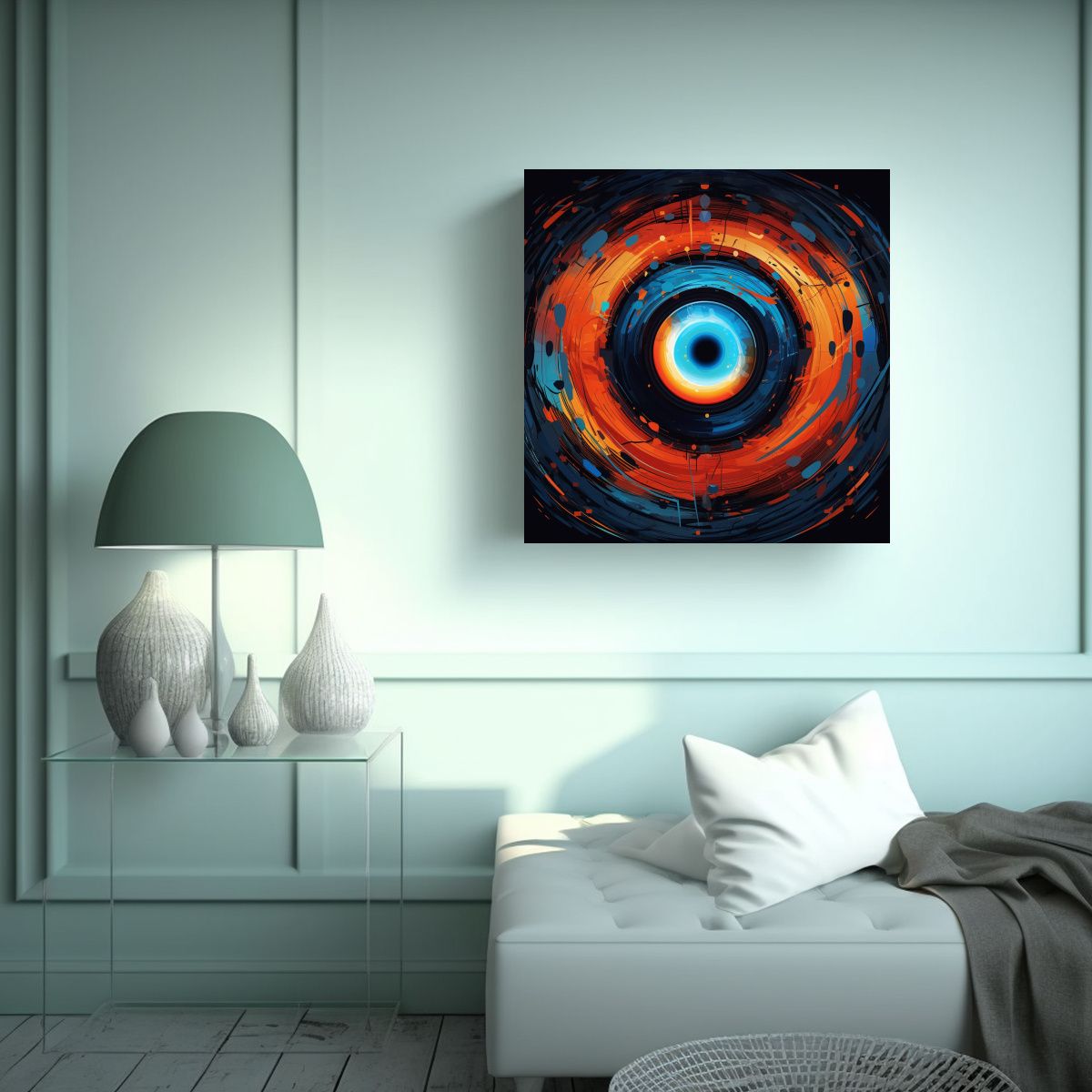 GENERICO - Cuadro Abstracto Naranja Y Azul De Linda, Lienzo 50x50 Cm