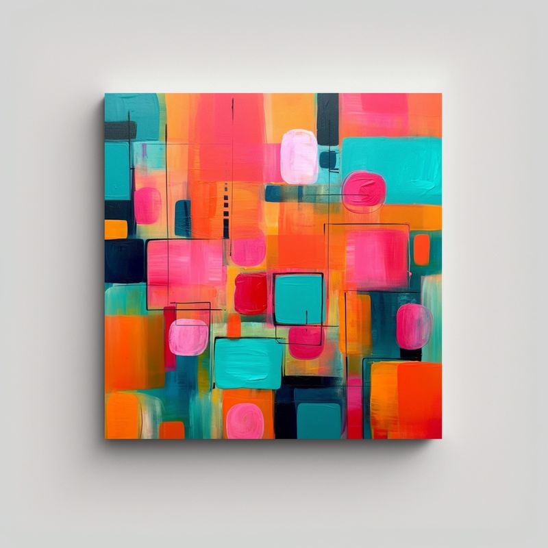 GENERICO - Pintura Decorativa Salón En Tonos Turquesa, Rosa 80x80 Cm
