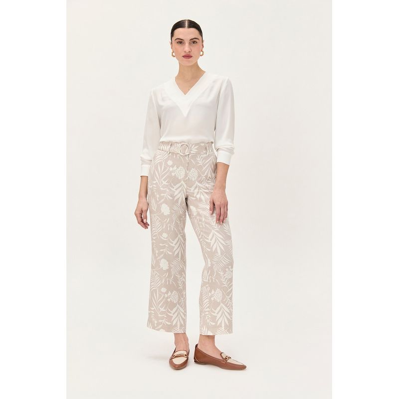 MA GRIFFE - Pantalon Lino Estampado Beige Magriffe