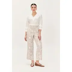 MA GRIFFE - Pantalon Lino Estampado Beige Magriffe