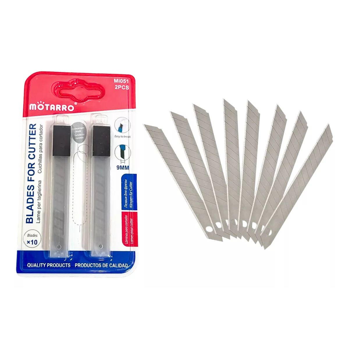 MOTARRO - Hojas Para Cutter De 9 mm Corta Cartón X 10 Unidades