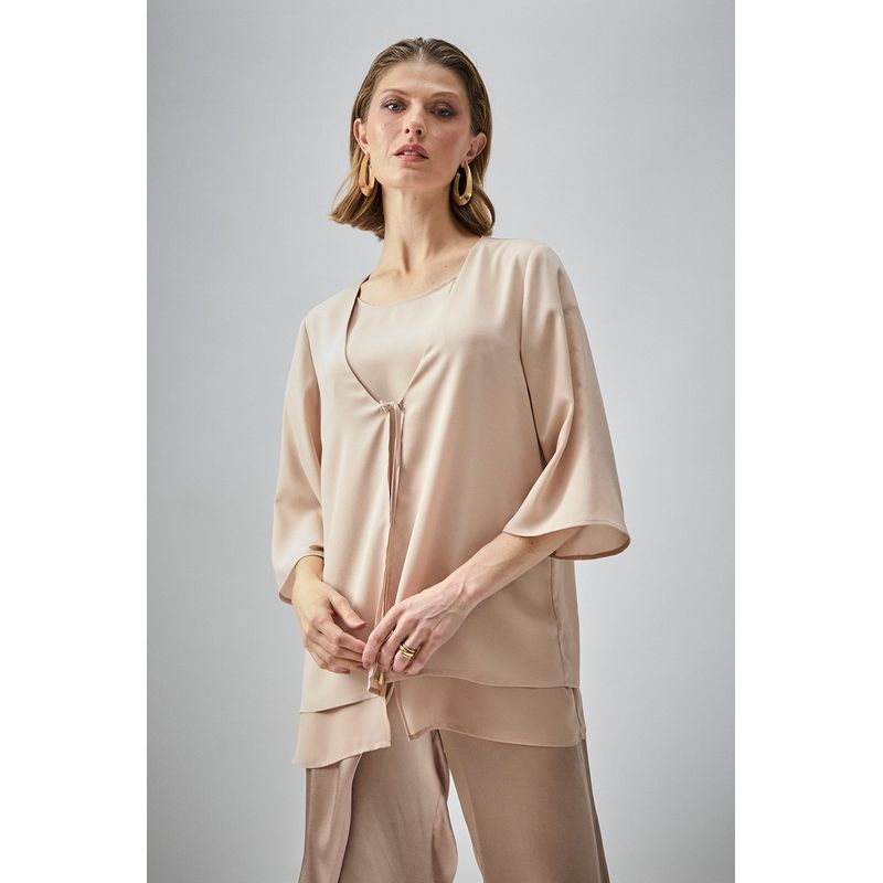 MA GRIFFE - Tapado Abierto Beige Mujer Magriffe