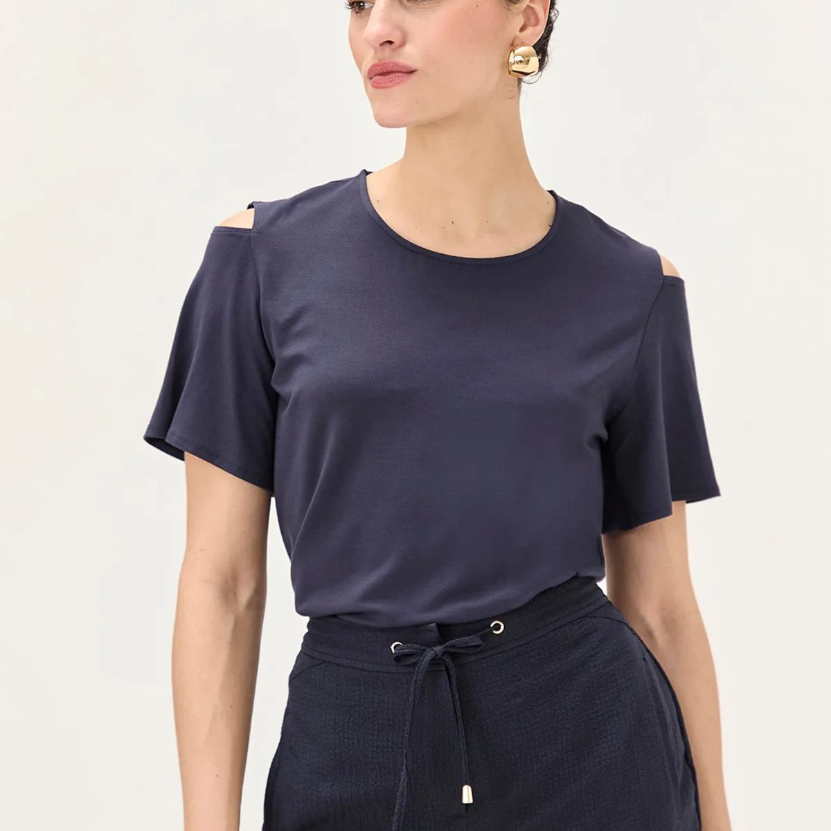 MA GRIFFE - Polera Manga Corta Azul Marino Mujer Magriffe