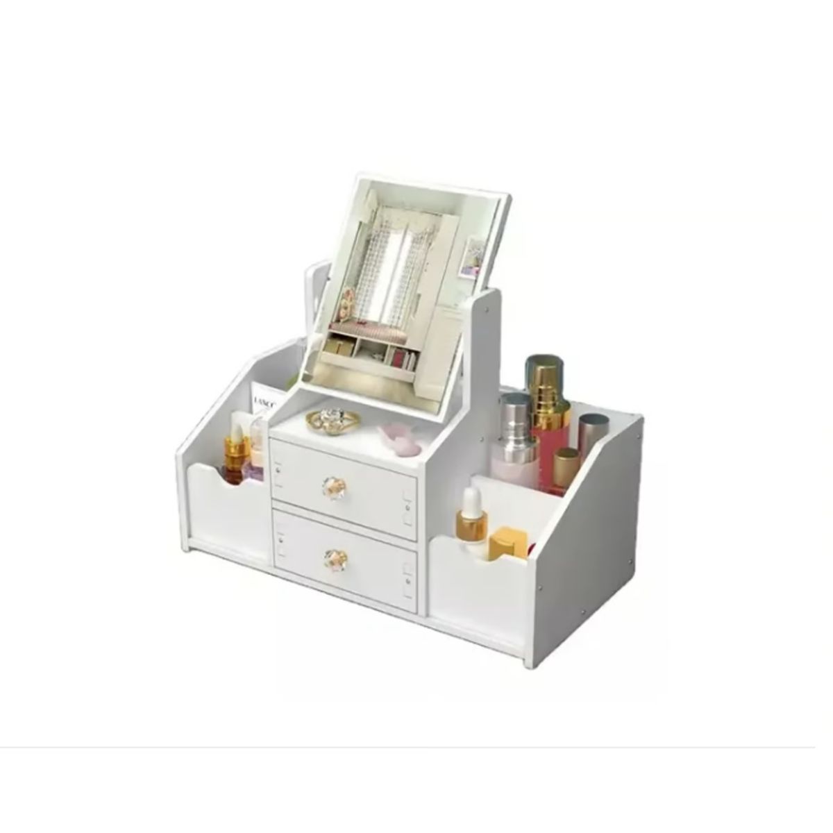 GENERICO - Organizador De Maquillaje Cosmetiquero + 2 Gavetas + Espejo.