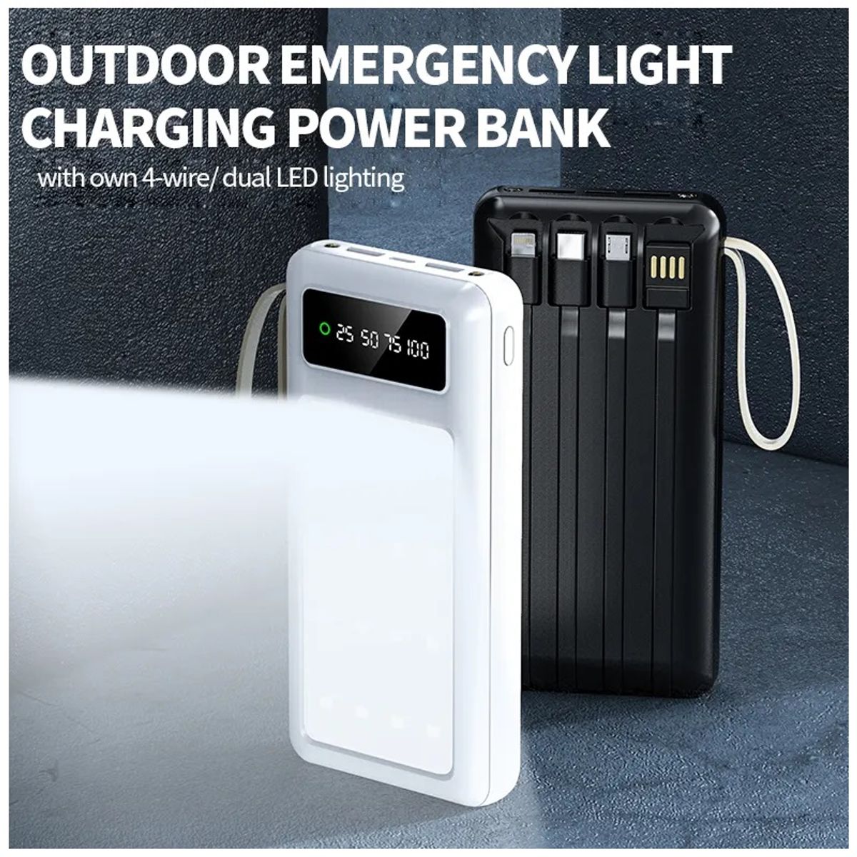 STARTECHOFFICE - Power Bank 20000 mAh Carga Rápida Luces para Camping Multifuncional.