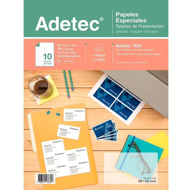 ADETEC - Papel 200g Para Tarjetas De Presentación Prepicado 88x52mm