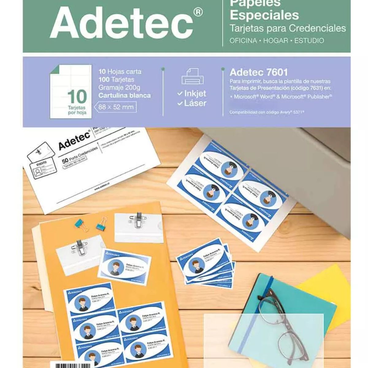 ADETEC - Papel De 200 g Tarjetas Para Credenciales Prepicado 88x52mm