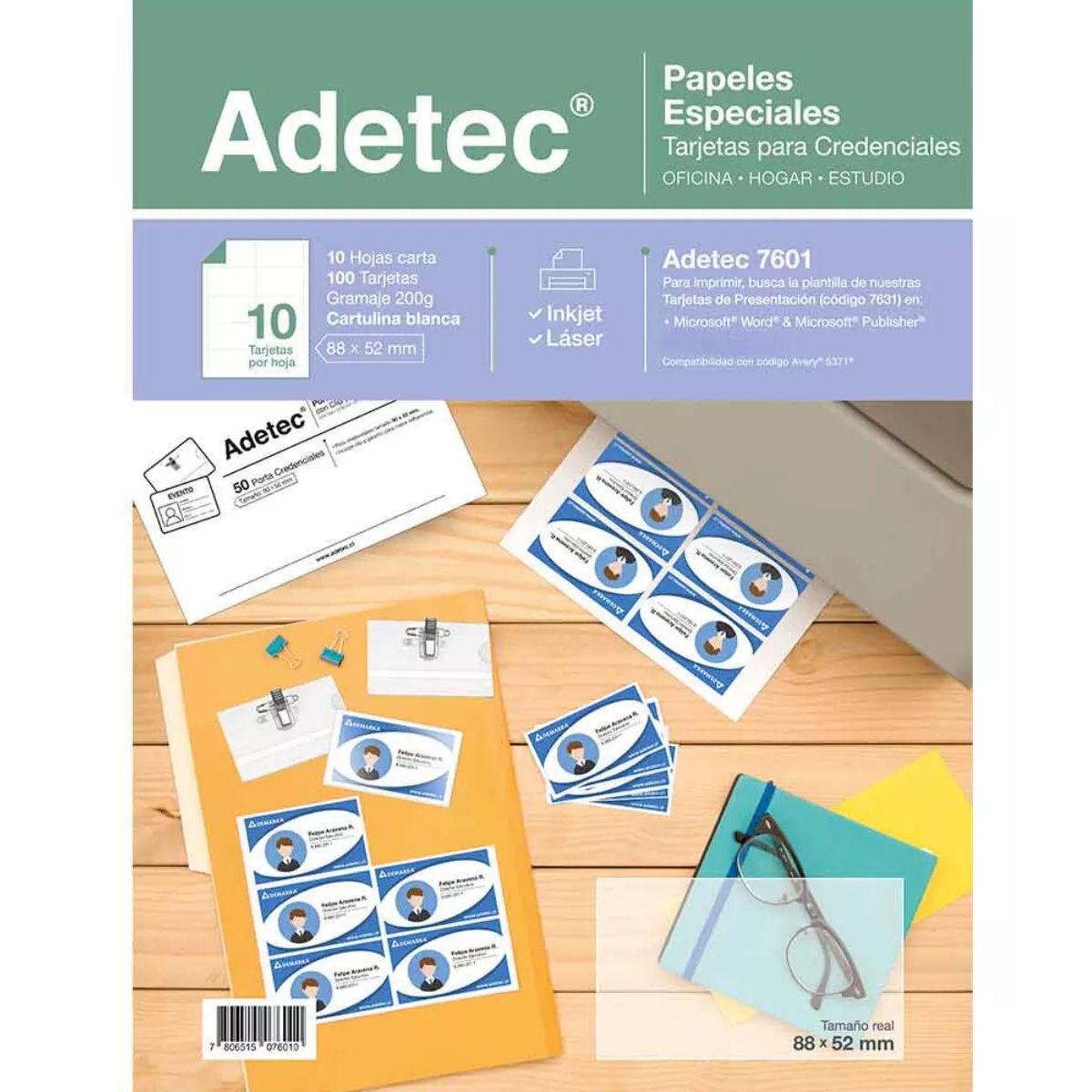 ADETEC - Papel De 200 g Tarjetas Para Credenciales Prepicado 88x52mm