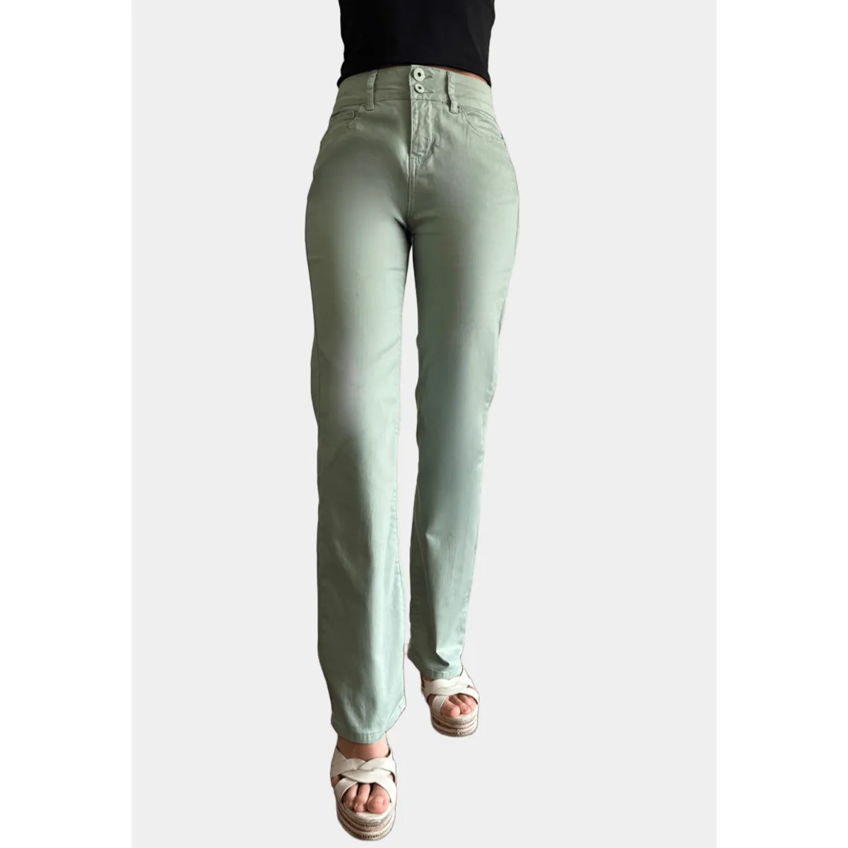 TENTATION - Pantalon Recto Tiro Alto Push Up Verde Tentation