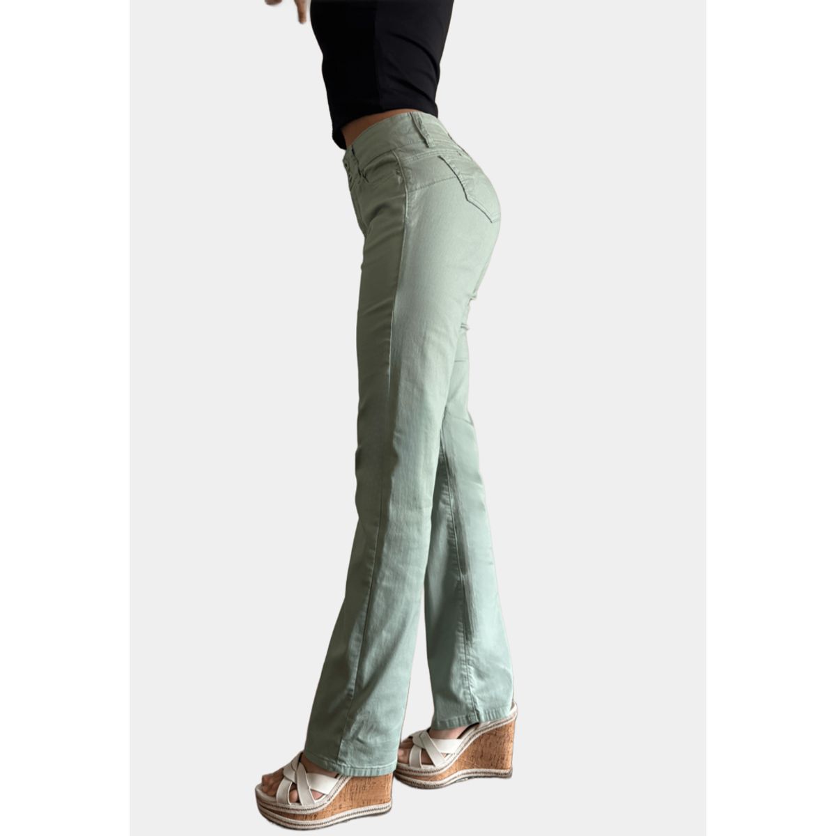 TENTATION - Pantalon Recto Tiro Alto Push Up Verde Tentation