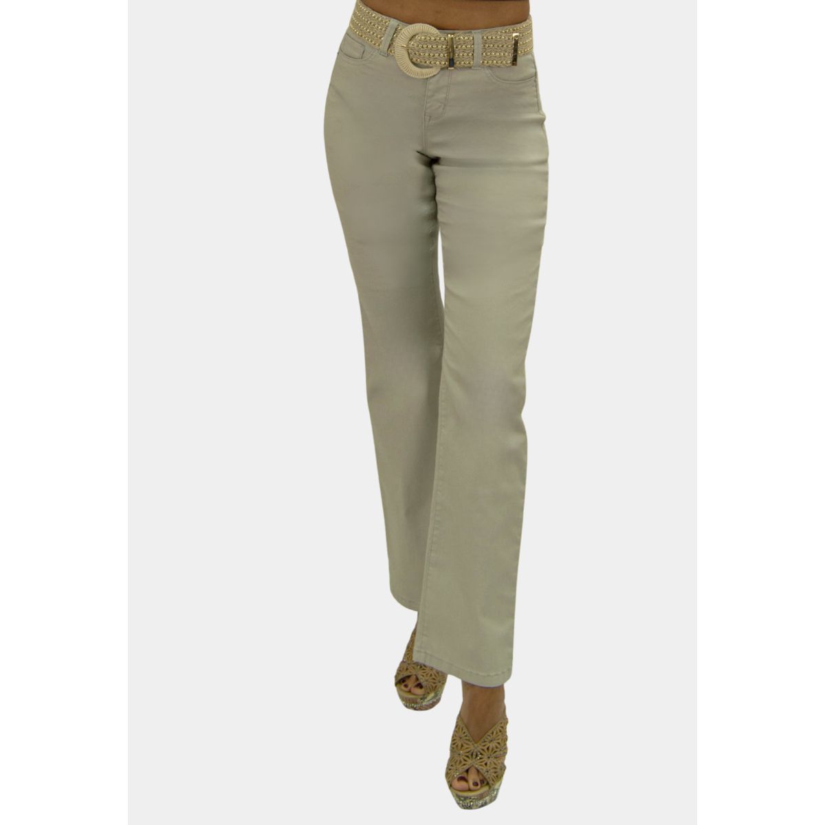TENTATION - Pantalon Recto Tiro Alto Push Up Beige Tentation