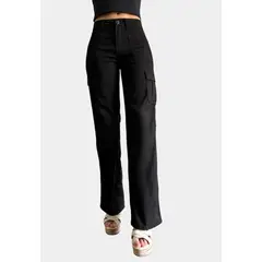 TENTATION - Pantalon Cargo Tiro Alto Push Up Black