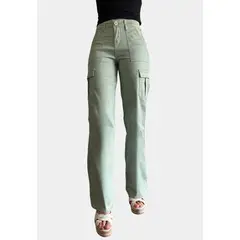 TENTATION - Pantalon Cargo Tiro Alto Push Up Verde