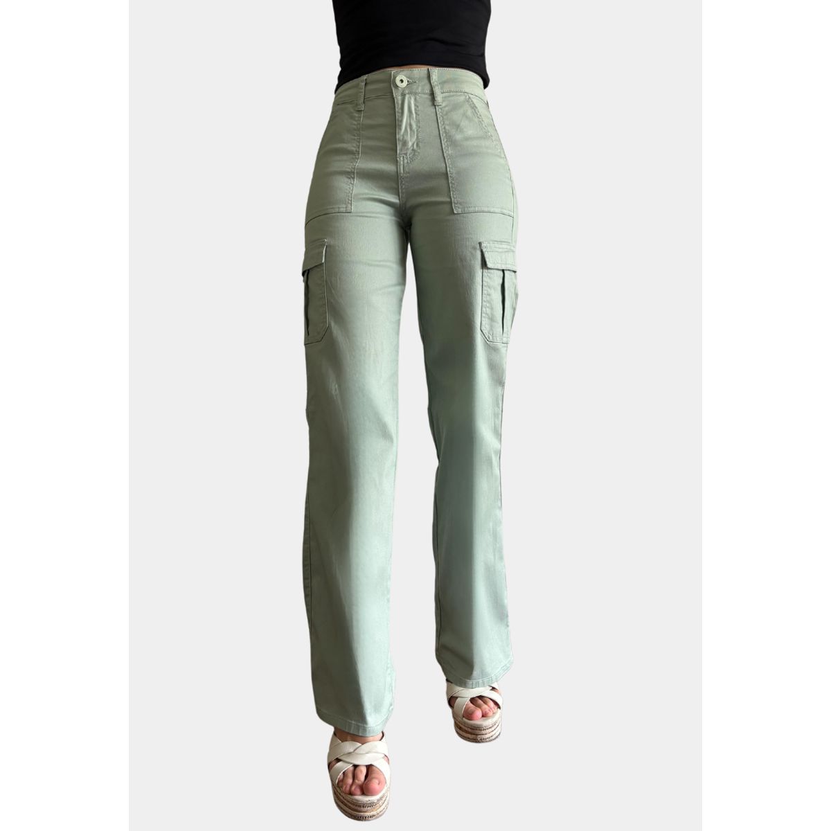 TENTATION - Pantalon Cargo Tiro Alto Push Up Verde Tentation