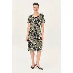 MA GRIFFE - Vestido Escote En V Estampado Negro Magriffe