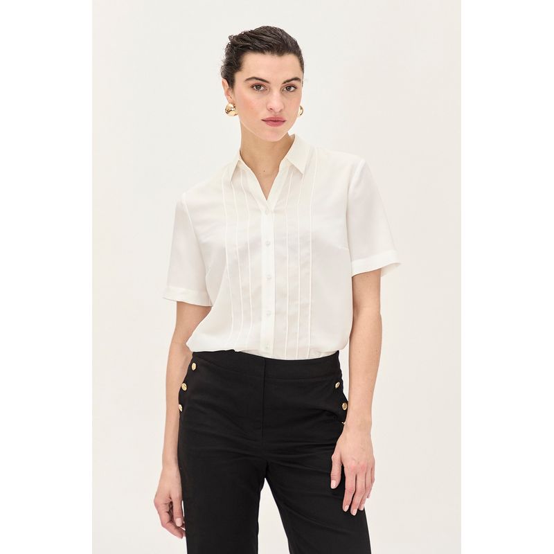 MA GRIFFE - Blusa Manga Corta Crudo Mujer Magriffe