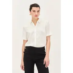 MA GRIFFE - Blusa Manga Corta Crudo Mujer Magriffe
