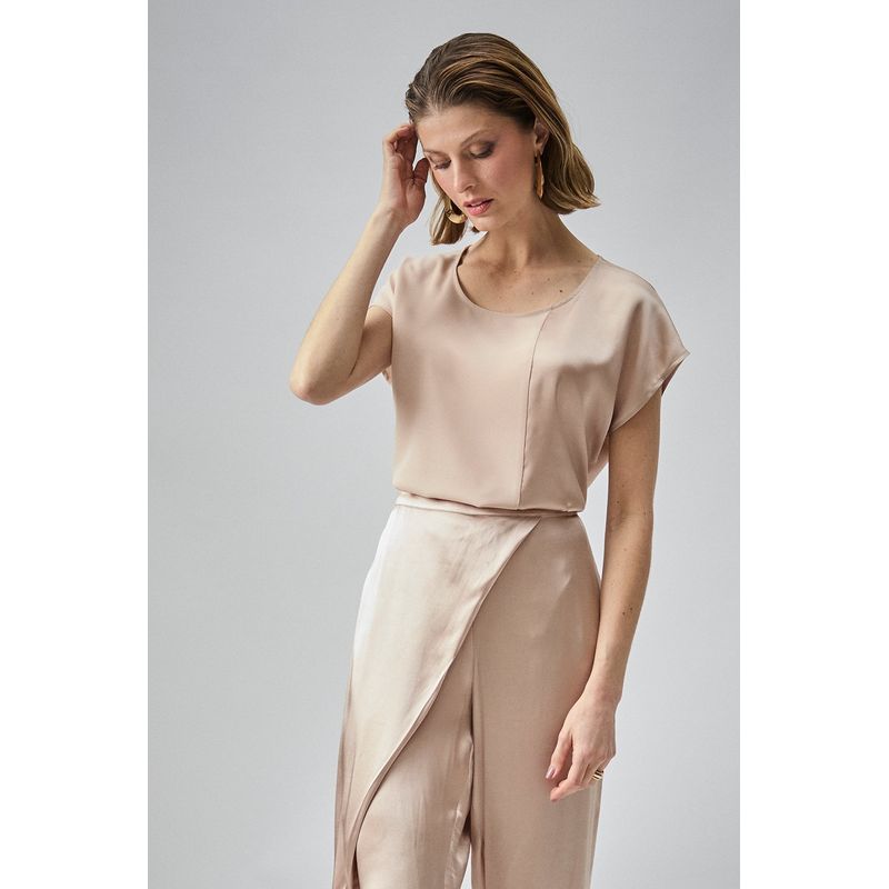 MA GRIFFE - Blusa Manga Corta Beige Mujer Magriffe
