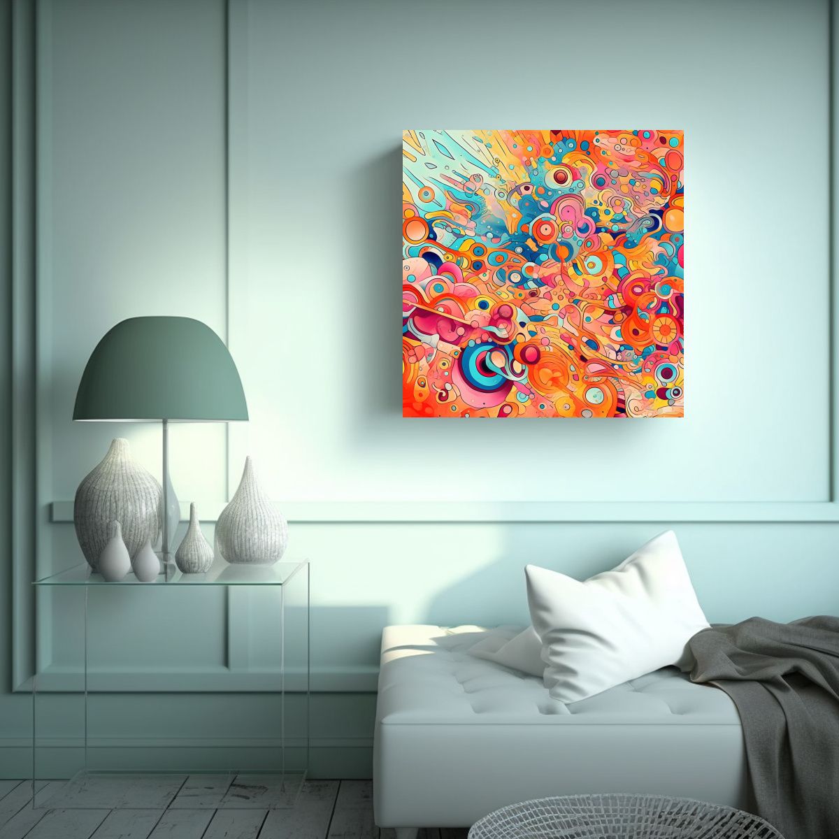 GENERICO - Pintura Abstracta Intrincada Con Diseño Gráfico 70x70 Cm.