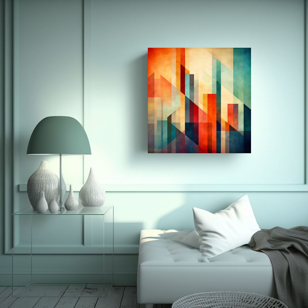 GENERICO - Cuadro Abstracto Geométrico De Líneas Finas 80x80 Cm