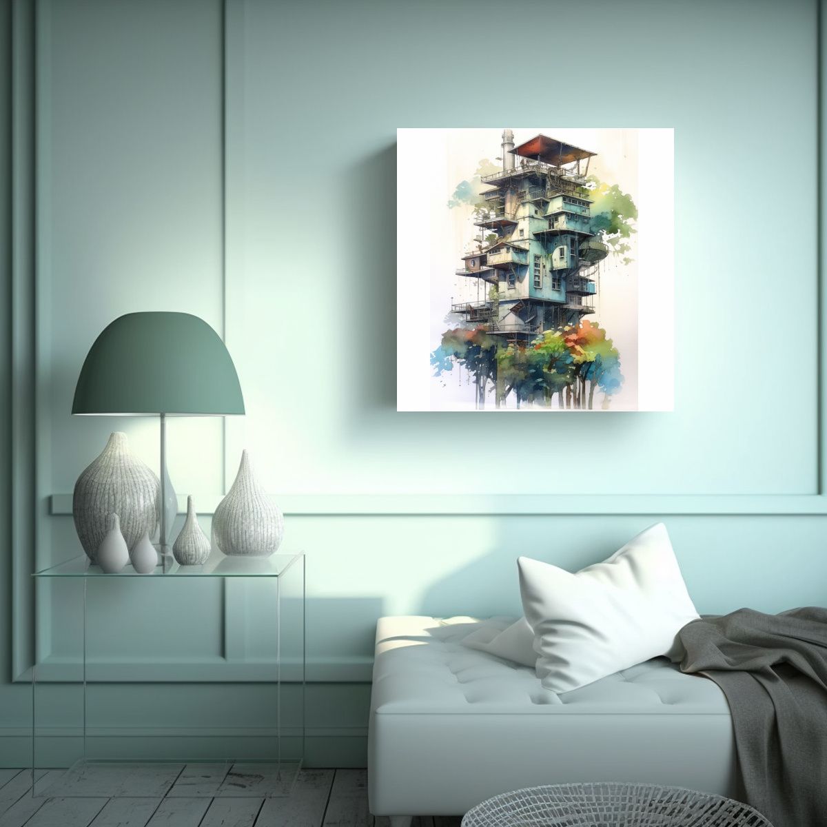 GENERICO - Cuadro De Decoración: Pintura Acuarela De Un 80x80 Cm