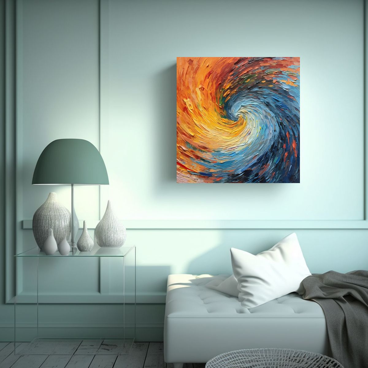 GENERICO - Pintura En Bastidor Abstracta De Arcoíris En 80x80 Cm