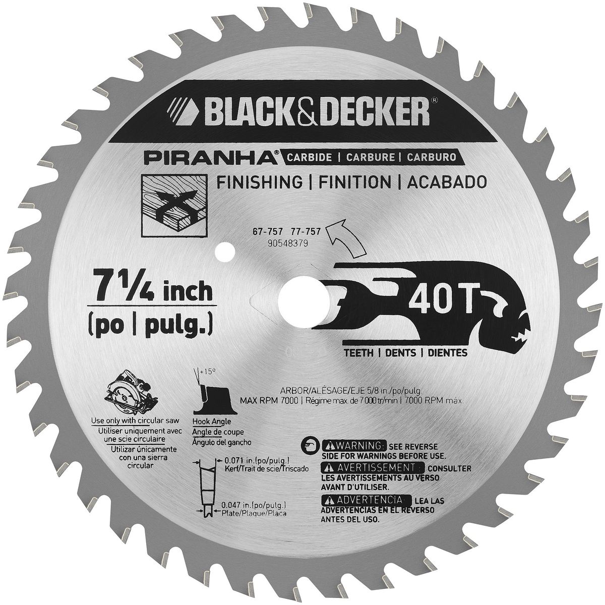 BLACK+DECKER - Disco de sierra 7-1/4'' 40 dientes BLACK+DECKER 77-757  PS