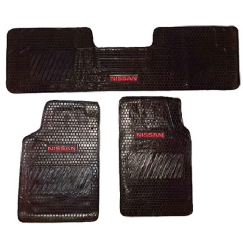 GENERICO - PISOS GOMA 3 PIEZAS  AUTOMOVIL Y CAMIONETA NISSAN LOGO ROJO