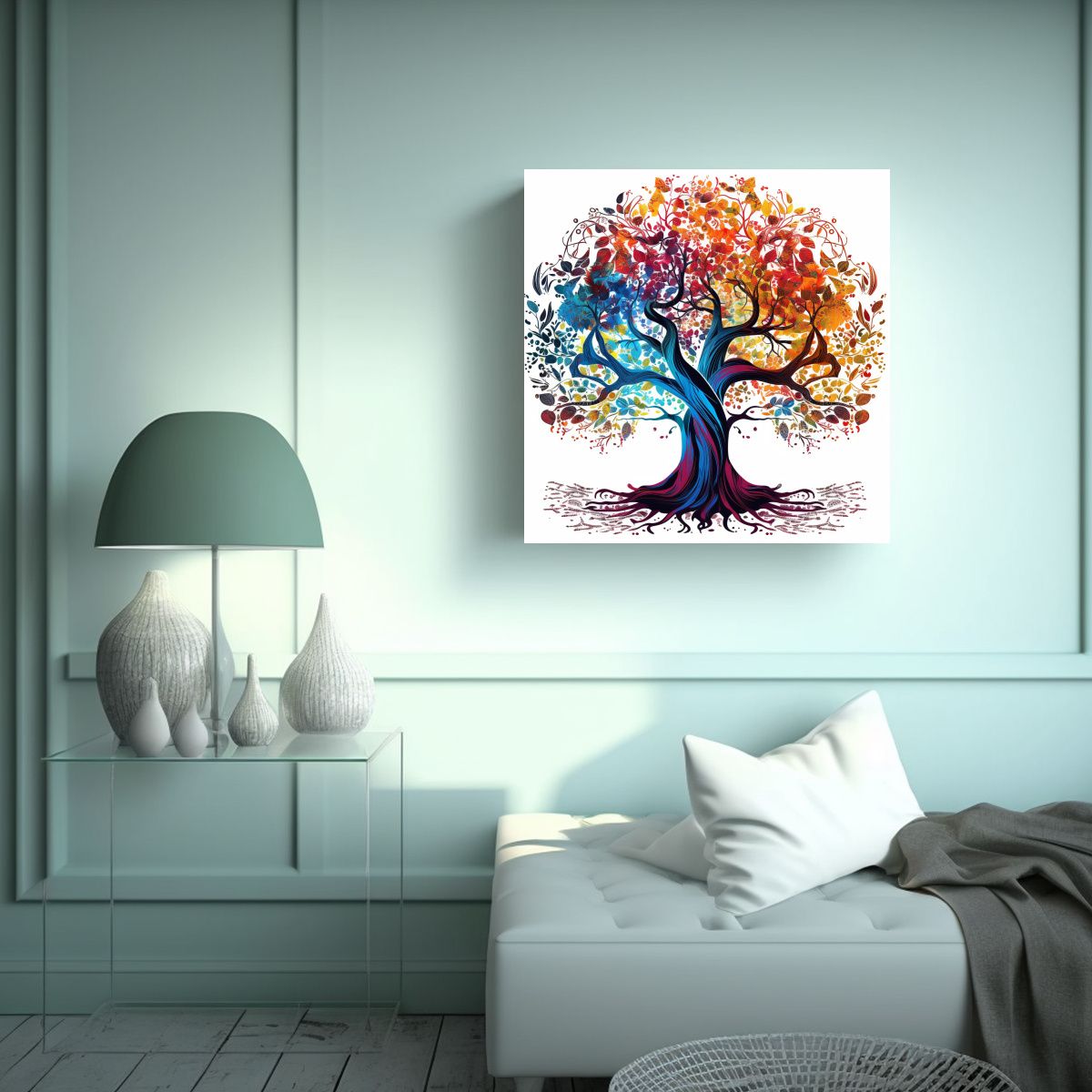 GENERICO - Pintura Decorativa: Árbol De La Vida Con Colores 90x90 Cm