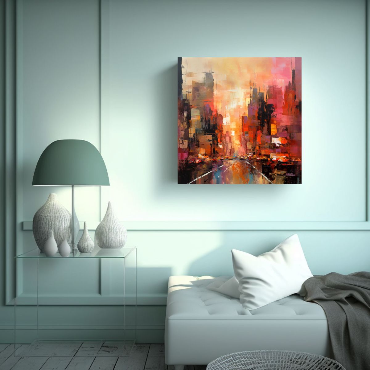 GENERICO - Cuadro Moderno Exuberantes Amanecer En La Ciudad 60x60 Cm