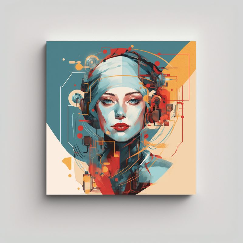 GENERICO - Cuadro Lienzo Mujer Retrato Bastidor Moderno 90x90 Cm