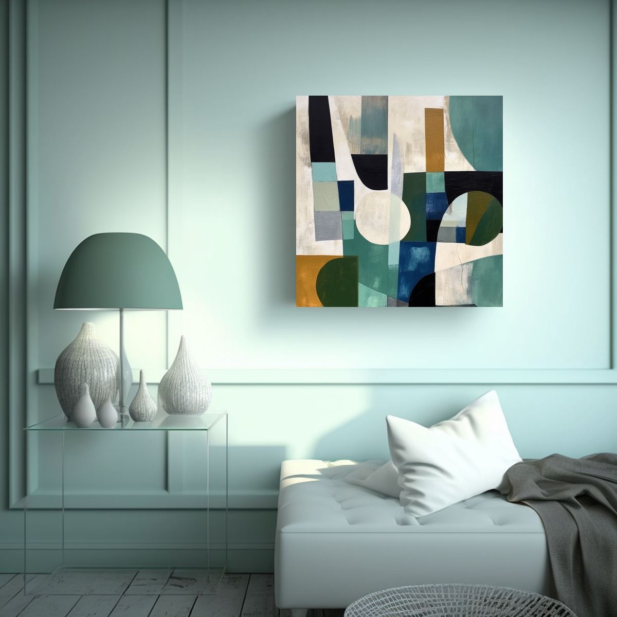 GENERICO - Cuadro Abstracto Surrealista En Tonos Verdes 70x70 Cm