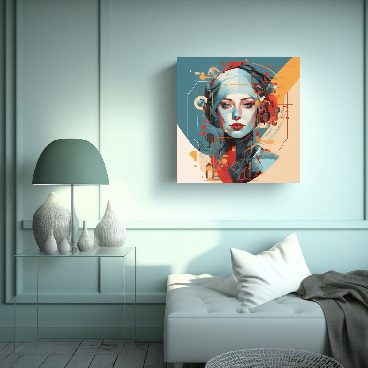 GENERICO - Cuadro Lienzo Mujer Retrato Bastidor Moderno 70x70 Cm