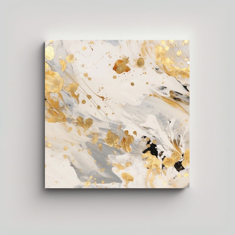 GENERICO - Pintura Abstracta En Crema Y Blanco Con Detalles 90x90 Cm